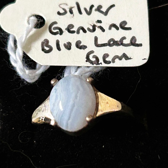 BLUE LACE GEMSTONE RING, STERLING SILVER, LADIES SIZE 6, CABOCHON OVAL, 4 PRONGS - Picture 1 of 4